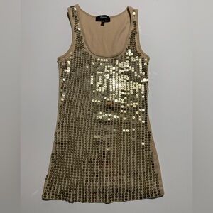 Express Tan and Gold Sequin Tank Top